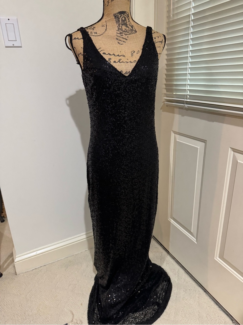 Lauren Ralph Lauren Black Sequin Maxi Slip Dress